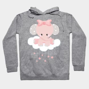 Elephant On A Cloud, Cute Elephant, Crown, Stars Hoodie